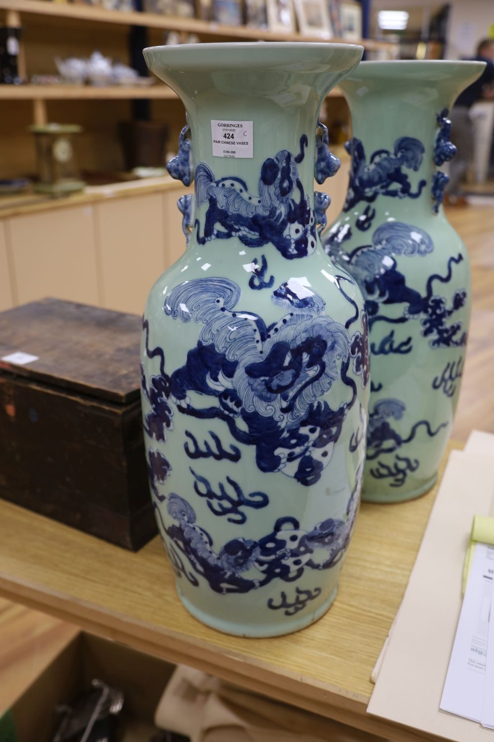 A pair of large Chinese vases depicting dog of Fo, height 61cm